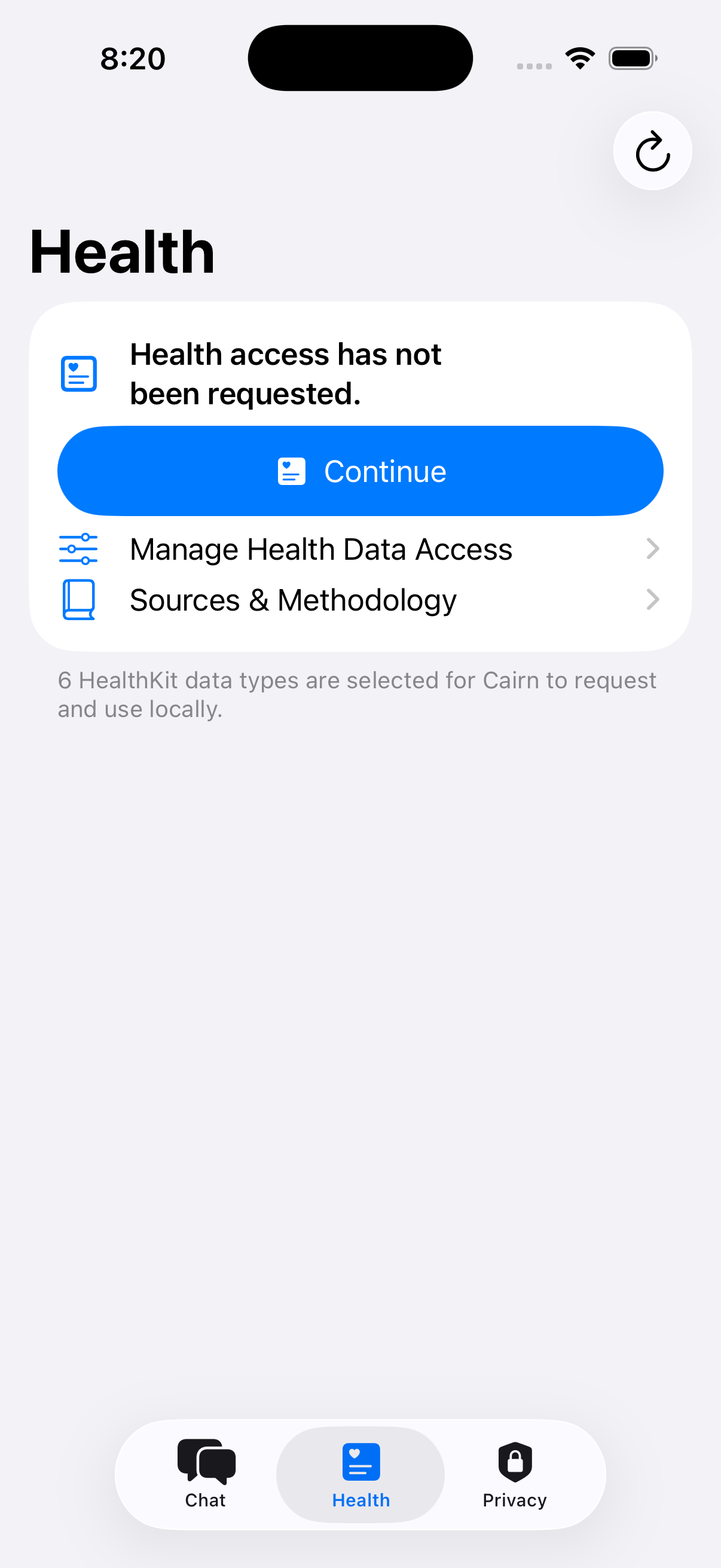 Cairn Grove Health permission entry screen