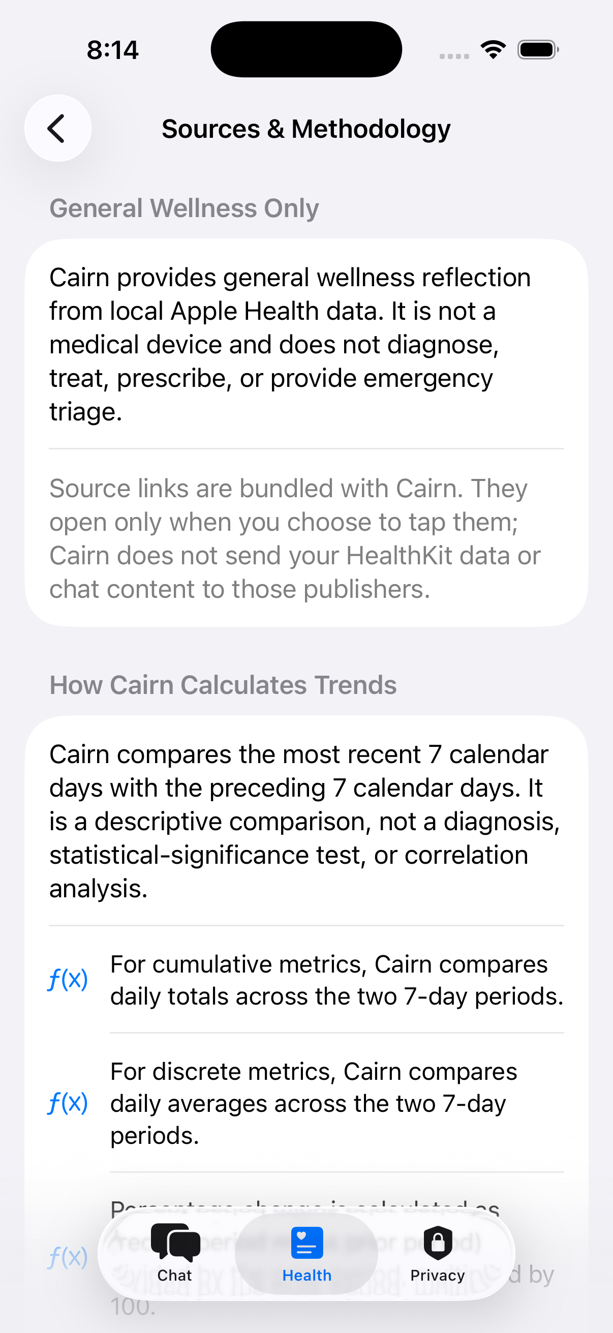 Cairn Grove Sources and Methodology screen